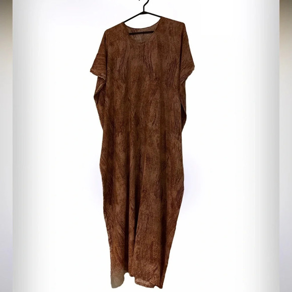 Vintage style Paisley Abstract brown pattern V neck boho  casual cotton Kaftan S - Picture 14 of 14